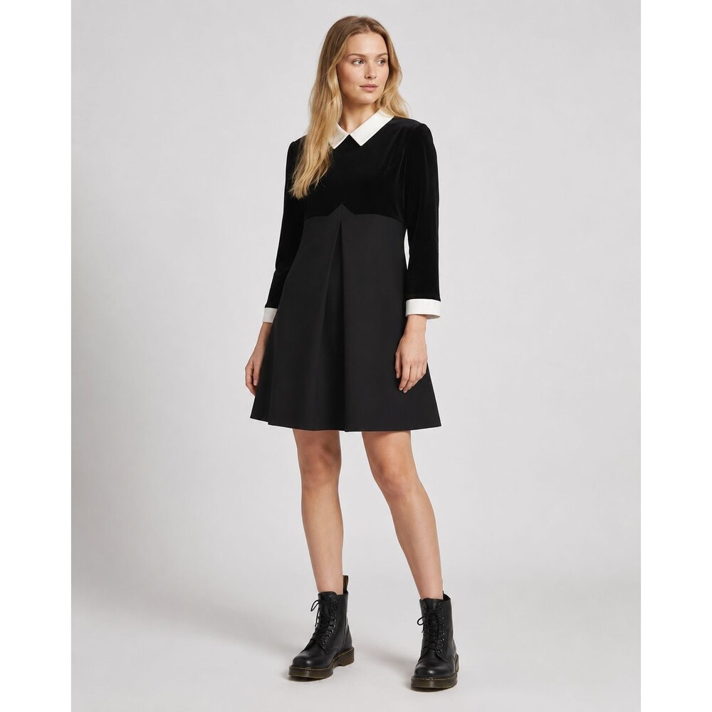 The Kooples, Black Velvet Dress with White Collar, size 36 (small)